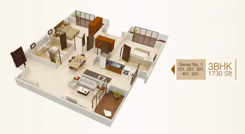 3BHK 1730 Sft